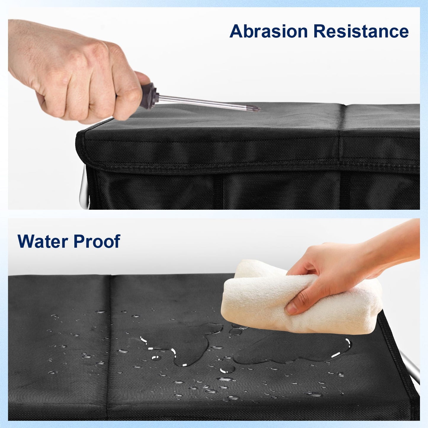 Car Trunk Organizer for SUV, Collapsible Multi Compartments Trunk Vehicle Organizer, Waterproof Car Storage Organizer with Foldable Lid, Aluminium Handle, Non Slip Bottom (Black)