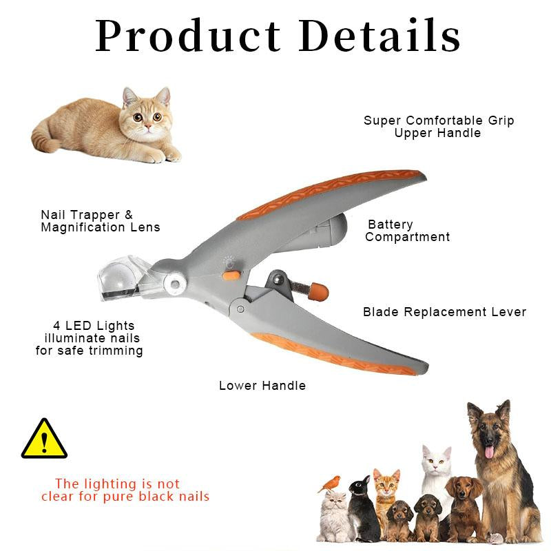 LED Light Pet Nail Clipper- Great for Trimming Cats & Dogs Nails & Claws, 5X Magnification That Doubles as a Nail Trapper, Quick-Clip, Steel Blades