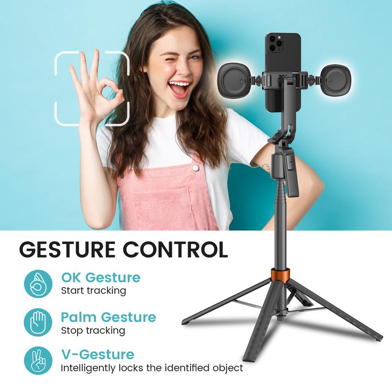 Auto Face Tracking Tripod for Iphone 70" with Light and Gesture Control, Selfie Stick for Video Recording & Tiktok Live Streaming & Content Creator