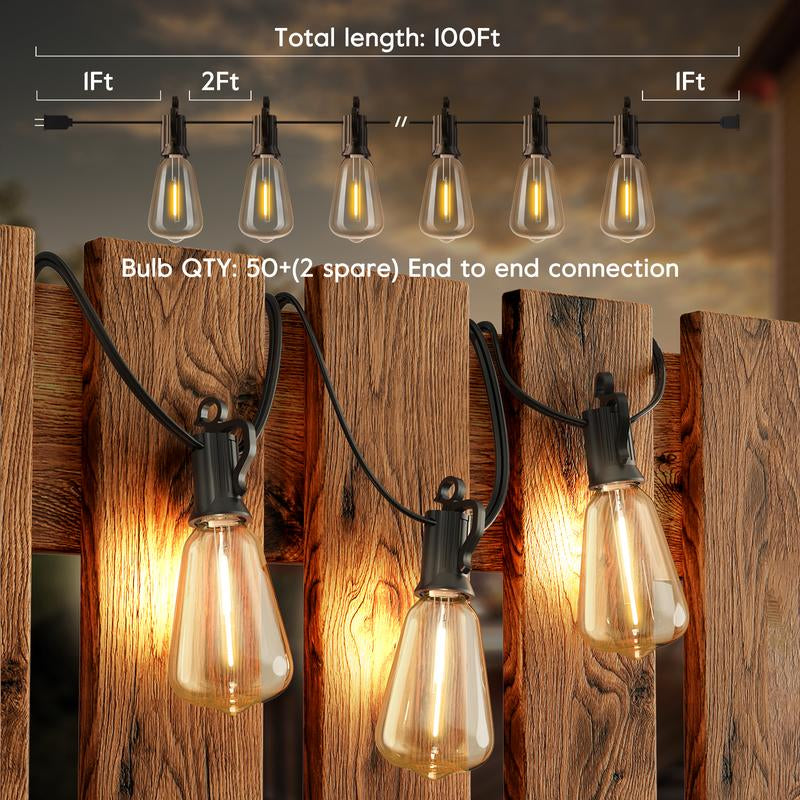 Brightown Outdoor String Lights with Shatterproof ST38 Dimmable Edison Bulbs, Waterproof, 2700K Warm Light, Perfect for Backyard, Patio, Garden, Deck, Party, and Xmas Decor, Great Gift Idea Led Lighting