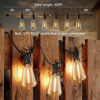 Brightown Outdoor String Lights with Shatterproof ST38 Dimmable Edison Bulbs, Waterproof, 2700K Warm Light, Perfect for Backyard, Patio, Garden, Deck, Party, and Xmas Decor, Great Gift Idea Led Lighting