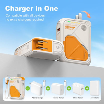 P05 Portable Charger, Magnetic Power Bank, Small Wireless Powerbank, Battery Pack10000Mah Travel Essentials Fast Charging with Built in Cable, Foldable Wall Plug for Iphone,Samsung,Andriod Folding Chargeable