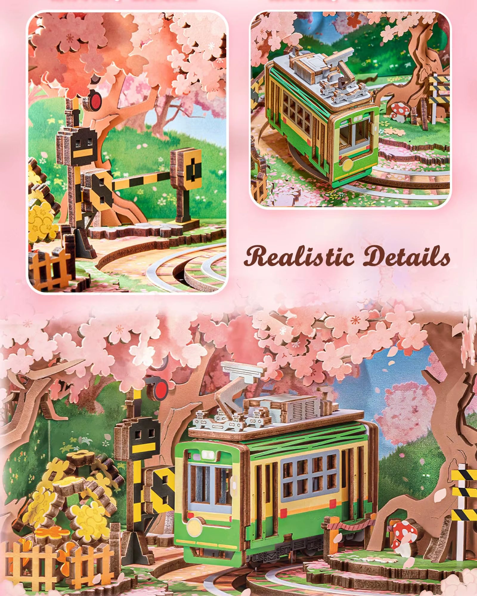 Rolife Sakura Dreamy Tour DIY Music Box 3D Wooden Puzzle with Lights Sakura Design Unique Home Decor Giftfor Kids