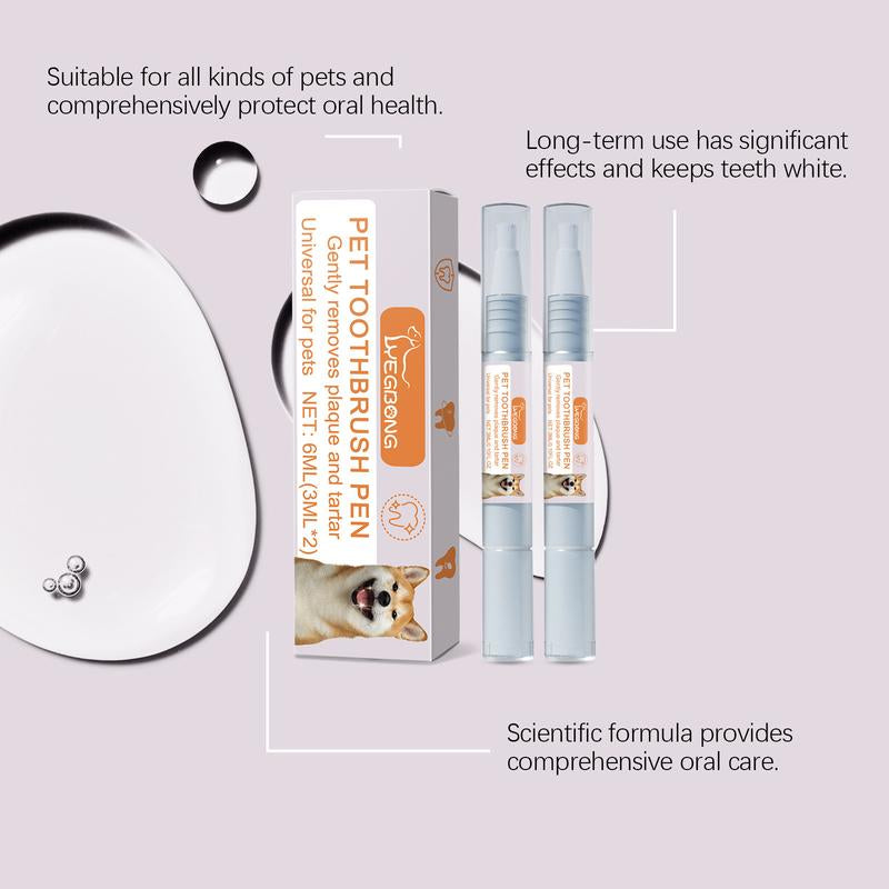 2 PCS 2025 New Pet Toothbrush Pen Pet Tooth Whitening, Dental Care Gel, Ergonomic Brightening Pens for Dog Cats Dental Care Fresh Breath