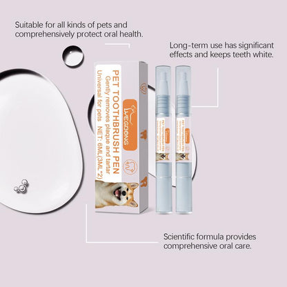 2 PCS 2025 New Pet Toothbrush Pen Pet Tooth Whitening, Dental Care Gel, Ergonomic Brightening Pens for Dog Cats Dental Care Fresh Breath