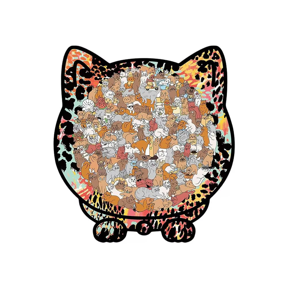 135Pcs Cat-Shaped Wooden Puzzle Creative Gifts for Stress Relief Cat Lovers Puzzle Collectors Home Decor Cartoon Jigsaw Toys