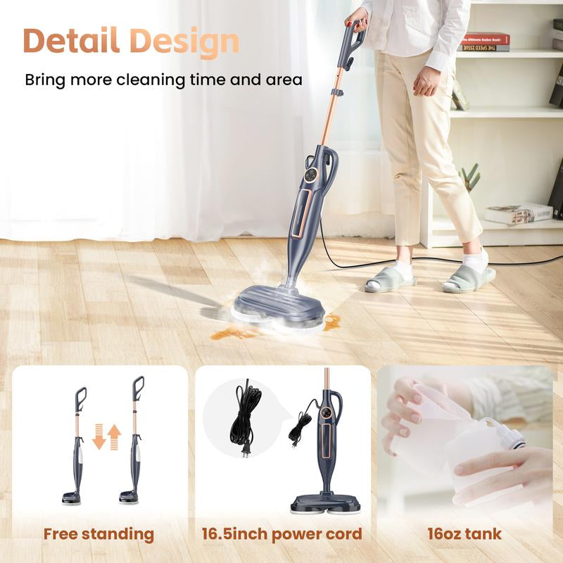 DEVOAC VM6 Electric Rotating Steam Mop & Household Steam Cleaner, 10-In-1 Steam Mop, 3 Adjustable Steam Levels,Floors Clean, Kitchen, Tiles, Walls, Cabinets, Gaps; Fast Heat-Up, Removes Grease and Grime, Multi-Purpose Cleaning Tool