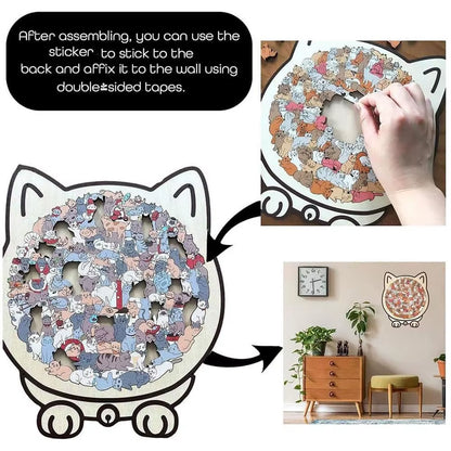 135Pcs Cat-Shaped Wooden Puzzle Creative Gifts for Stress Relief Cat Lovers Puzzle Collectors Home Decor Cartoon Jigsaw Toys