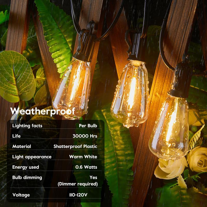 Brightown Outdoor String Lights with Shatterproof ST38 Dimmable Edison Bulbs, Waterproof, 2700K Warm Light, Perfect for Backyard, Patio, Garden, Deck, Party, and Xmas Decor, Great Gift Idea Led Lighting