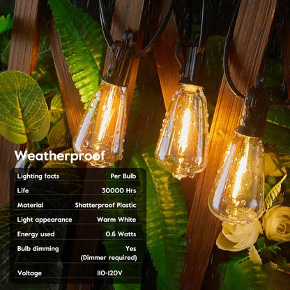 Brightown Outdoor String Lights with Shatterproof ST38 Dimmable Edison Bulbs, Waterproof, 2700K Warm Light, Perfect for Backyard, Patio, Garden, Deck, Party, and Xmas Decor, Great Gift Idea Led Lighting