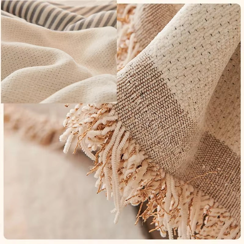 Nordic Tassel Throw Blanket Single Full Four Season Cotton Sofa Cover Dust Anti-Cat Scratch Protection Cover Sofa Blanket Carpet