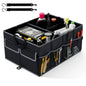 13 Gallon Car Trunk Organizer - 3 Compartments+6 Pockets, 600D Oxford Fabric, Non-Slip Base, Black