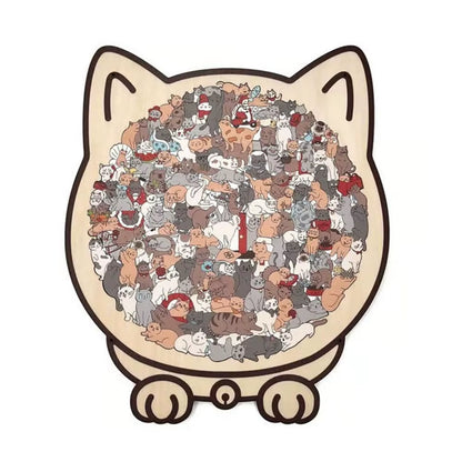 135Pcs Cat-Shaped Wooden Puzzle Creative Gifts for Stress Relief Cat Lovers Puzzle Collectors Home Decor Cartoon Jigsaw Toys