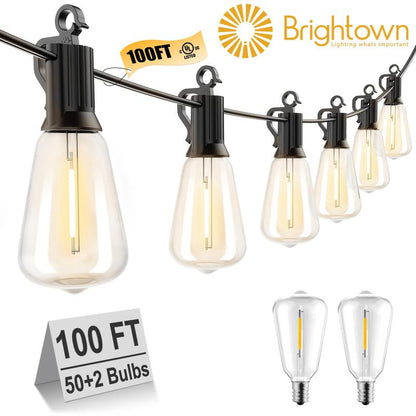 Brightown Outdoor String Lights with Shatterproof ST38 Dimmable Edison Bulbs, Waterproof, 2700K Warm Light, Perfect for Backyard, Patio, Garden, Deck, Party, and Xmas Decor, Great Gift Idea Led Lighting