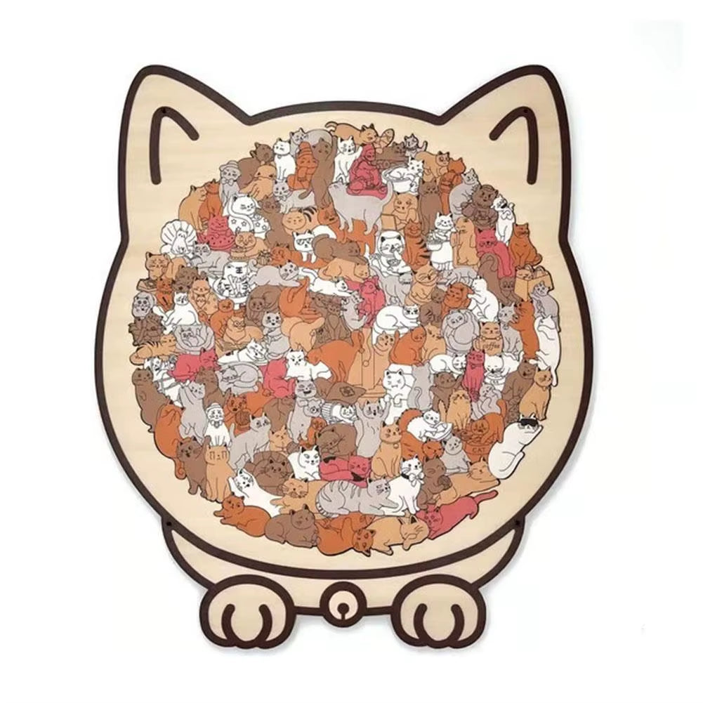 135Pcs Cat-Shaped Wooden Puzzle Creative Gifts for Stress Relief Cat Lovers Puzzle Collectors Home Decor Cartoon Jigsaw Toys