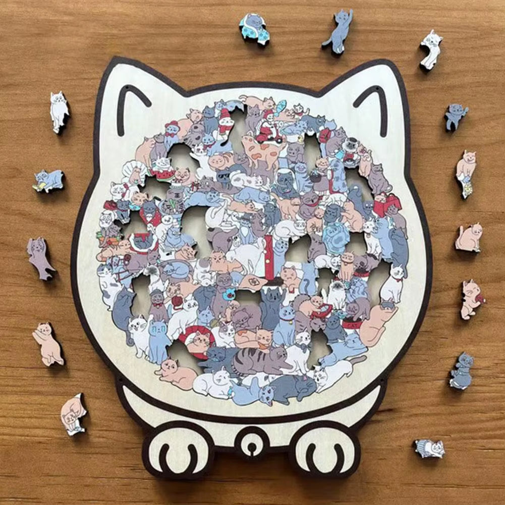 135Pcs Cat-Shaped Wooden Puzzle Creative Gifts for Stress Relief Cat Lovers Puzzle Collectors Home Decor Cartoon Jigsaw Toys