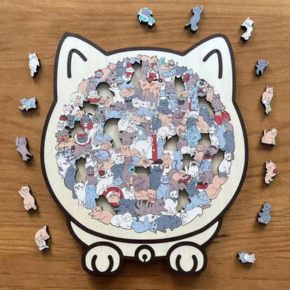 135Pcs Cat-Shaped Wooden Puzzle Creative Gifts for Stress Relief Cat Lovers Puzzle Collectors Home Decor Cartoon Jigsaw Toys