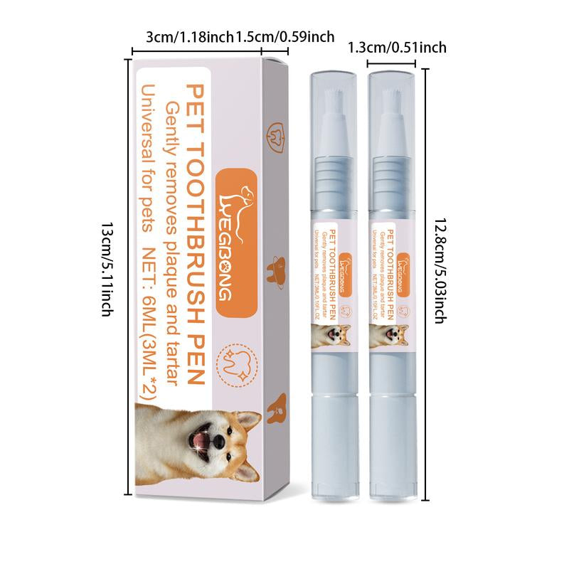 2 PCS 2025 New Pet Toothbrush Pen Pet Tooth Whitening, Dental Care Gel, Ergonomic Brightening Pens for Dog Cats Dental Care Fresh Breath