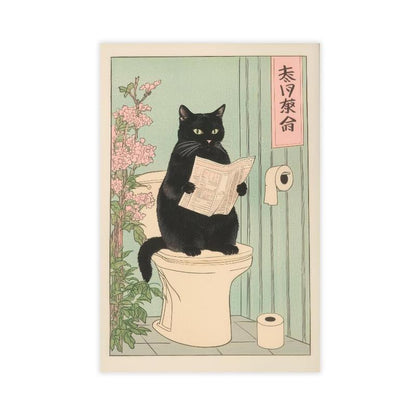 Japanese Black Cat on a Toilet Poster, Funny Bathroom Print, Toilet Poster, Japan Cat Wall Art, Aesthetic Minimalism, Neutral Japandi Print