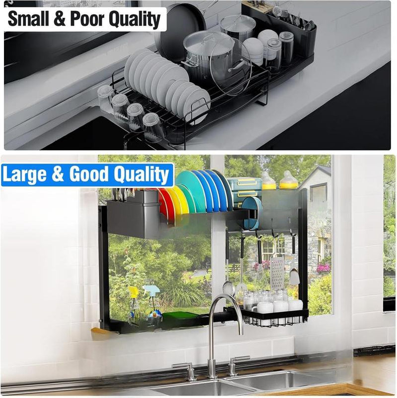 [New Deal] 4 Baskets over the Sink Dish Drying Rack, Extendable Large Capacity Sink Rack, Metal Drying Rack Saving Space,For Most Sinks (24.8 "-35.4")