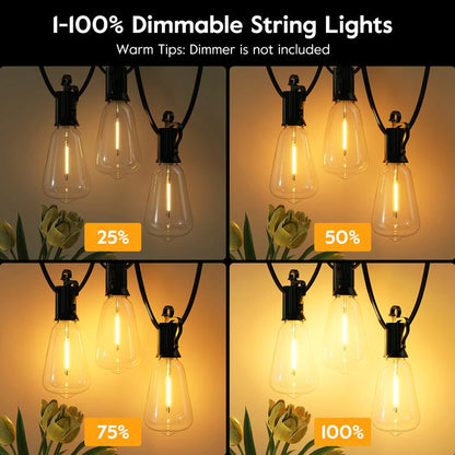 Brightown Outdoor String Lights with Shatterproof ST38 Dimmable Edison Bulbs, Waterproof, 2700K Warm Light, Perfect for Backyard, Patio, Garden, Deck, Party, and Xmas Decor, Great Gift Idea Led Lighting