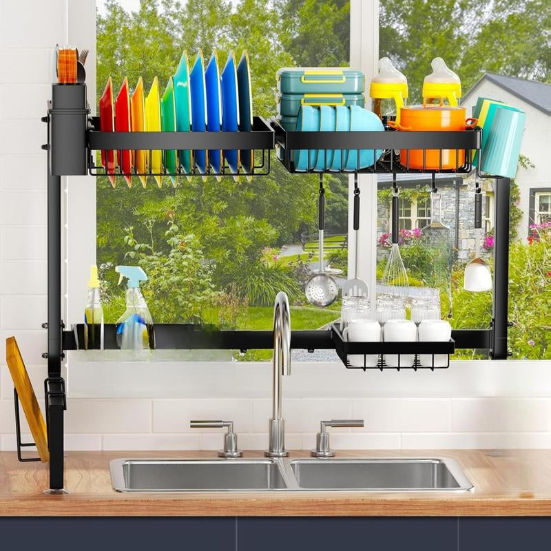 [New Deal] 4 Baskets over the Sink Dish Drying Rack, Extendable Large Capacity Sink Rack, Metal Drying Rack Saving Space,For Most Sinks (24.8 "-35.4")