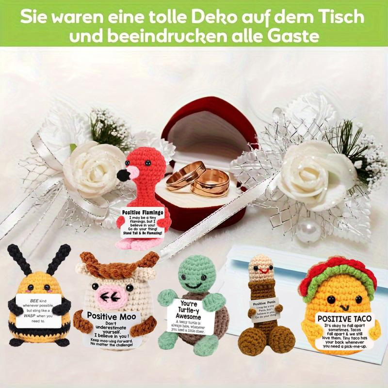 Crochet Emotional Support Positive Energy Handmade Crafts Creative & Cute Funny Playful Crochet Pieces Birthday Gifts Party Decorations with Positive Uplifting Messages - Artificial