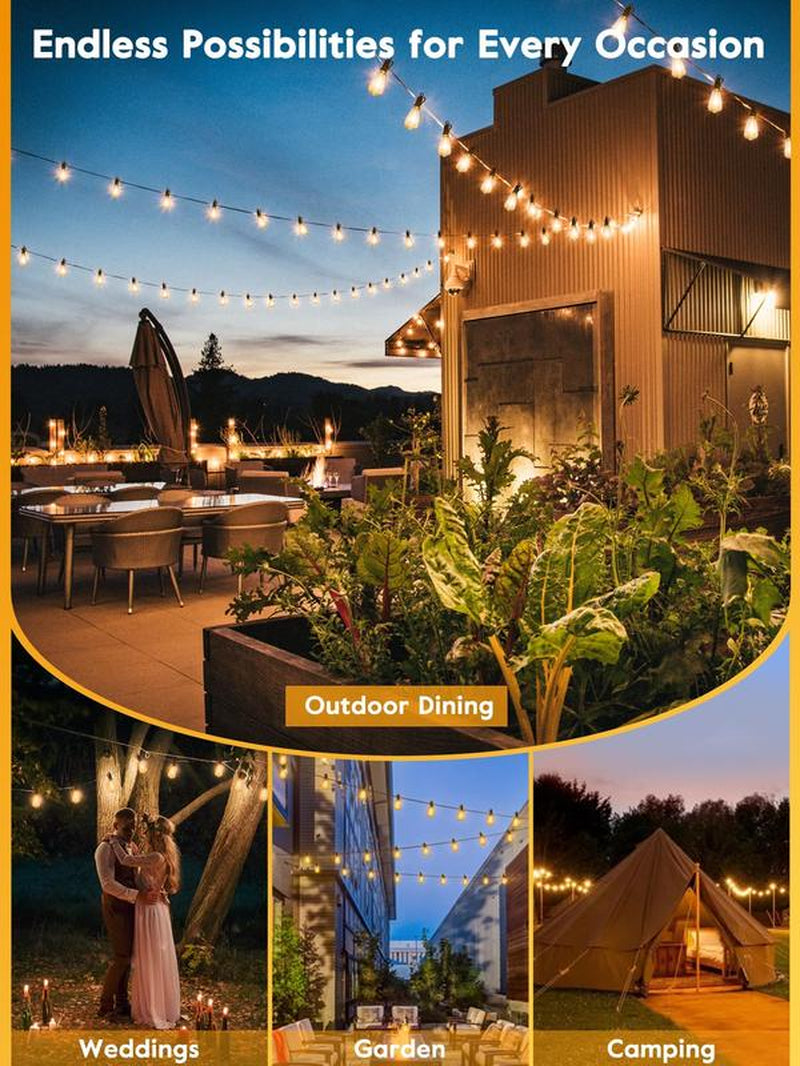 Brightown Outdoor String Lights with Shatterproof ST38 Dimmable Edison Bulbs, Waterproof, 2700K Warm Light, Perfect for Backyard, Patio, Garden, Deck, Party, and Xmas Decor, Great Gift Idea Led Lighting